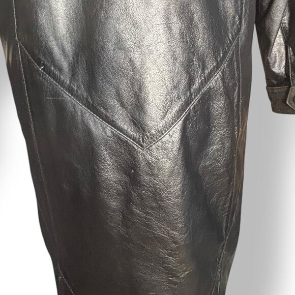 Vintage Wilsons Leather Black Long Trench Coat Suede Embossed Floral Detail - Picture 12 of 16